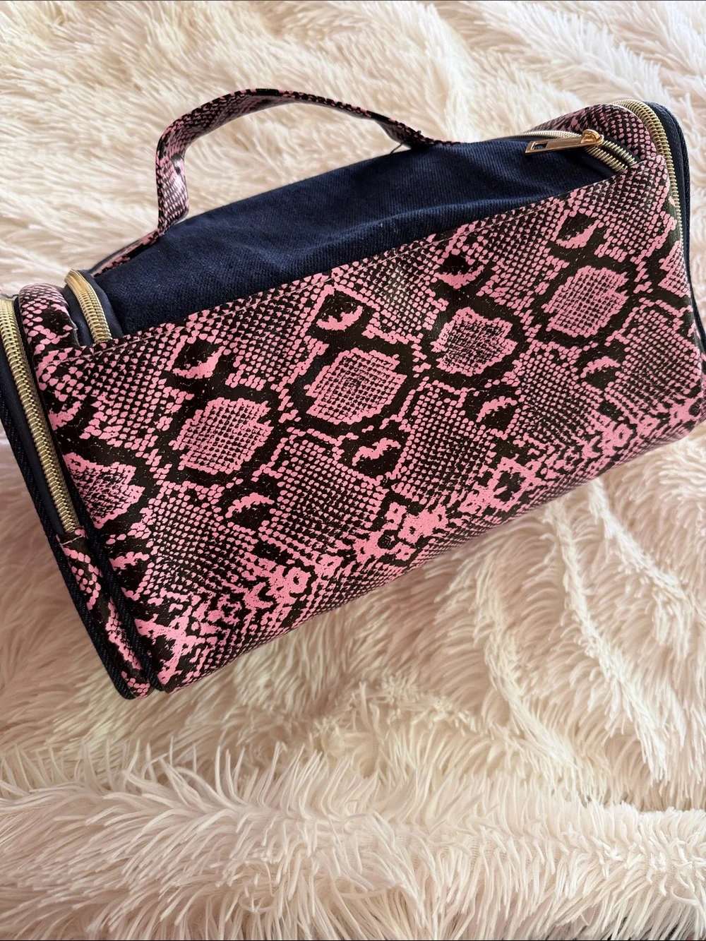 JNWT uicy Couture Cosmetic Bag with Pink Snake-Print Trim